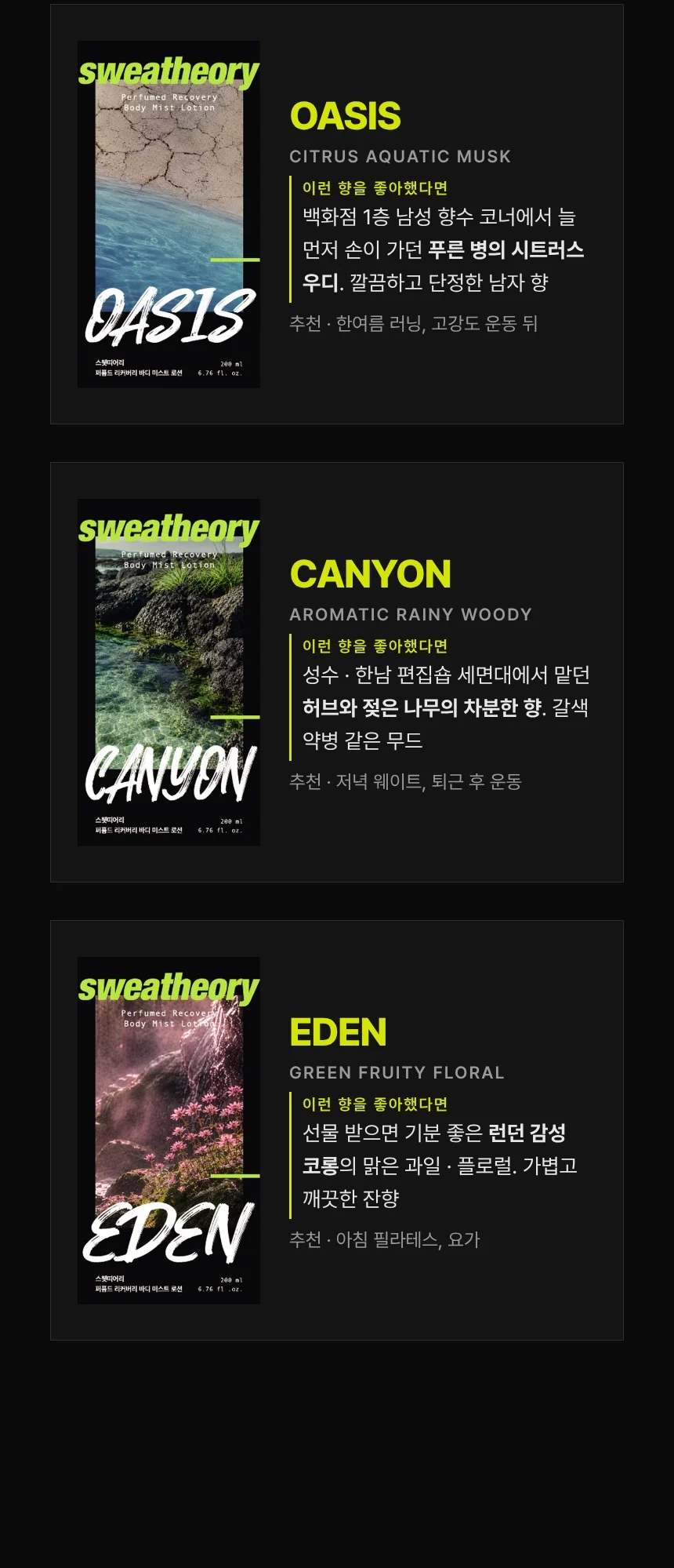 sweatheory Recovery Mist Perfumed Spray-On Body Lotion CANYON 200ml — product detail image 24